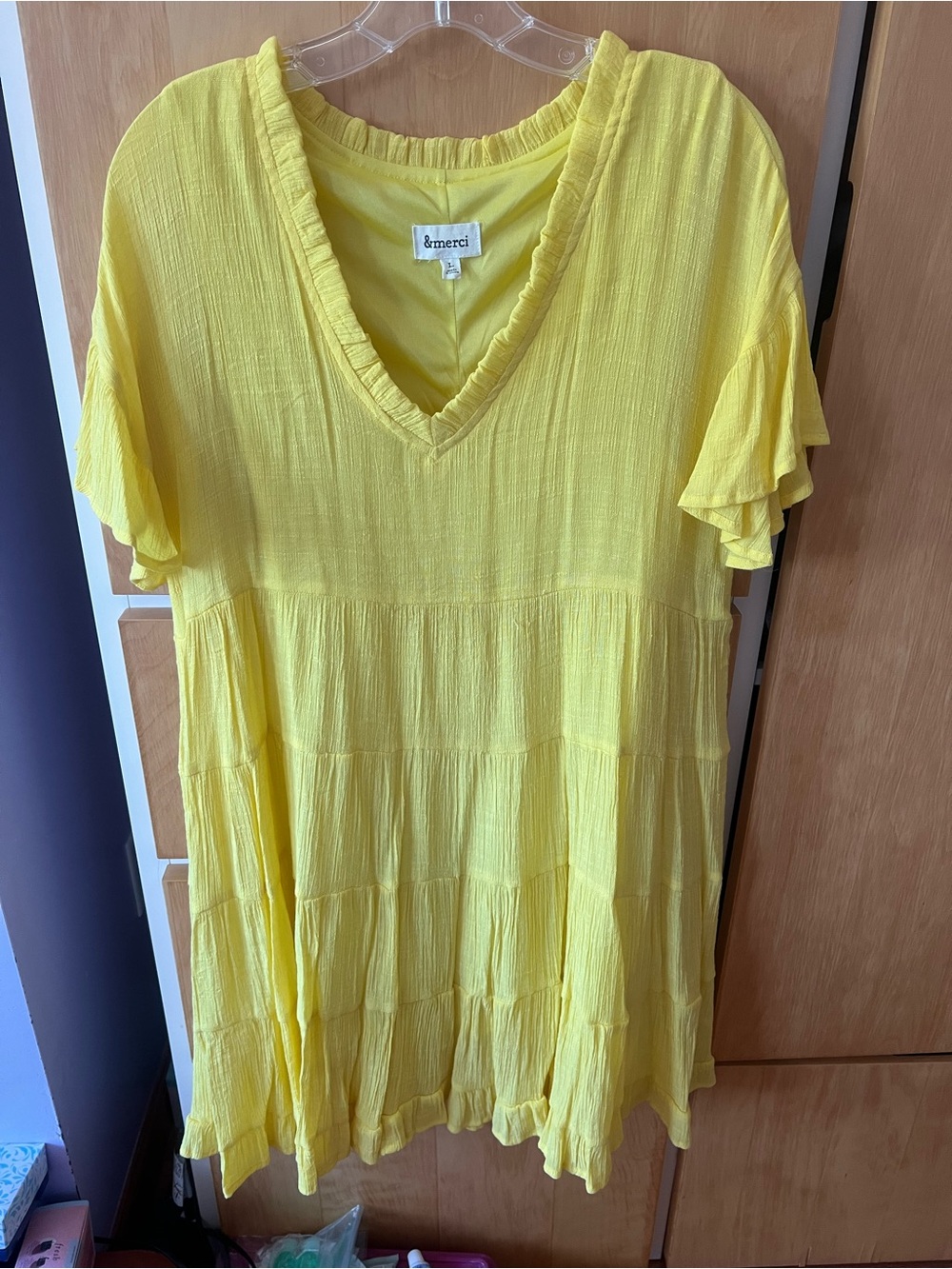 Yellow V-Neck Ruffled Tiered Women's Top